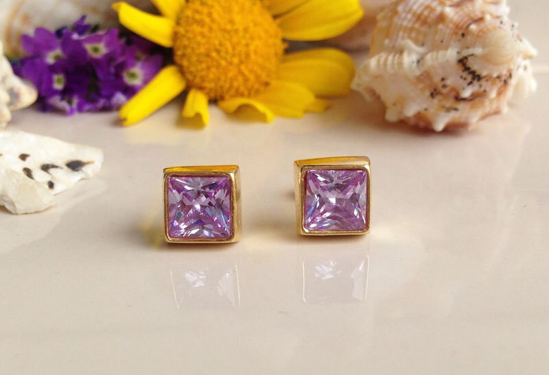 Lavender Amethyst Simple Square Stud Earrings - H.L.Jewelry