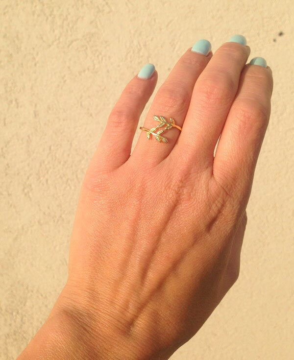 Leaf Simple Adjustable Branch Ring - H.L.Jewelry