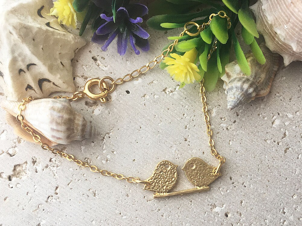 Love Birds Sparrow Kissing Delicate Chain Bracelet - H.L.Jewelry