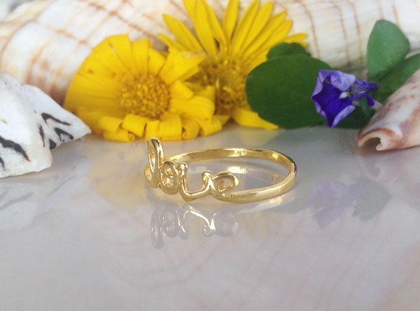 Love Delicate Simple Cursive Love Ring - H.L.Jewelry