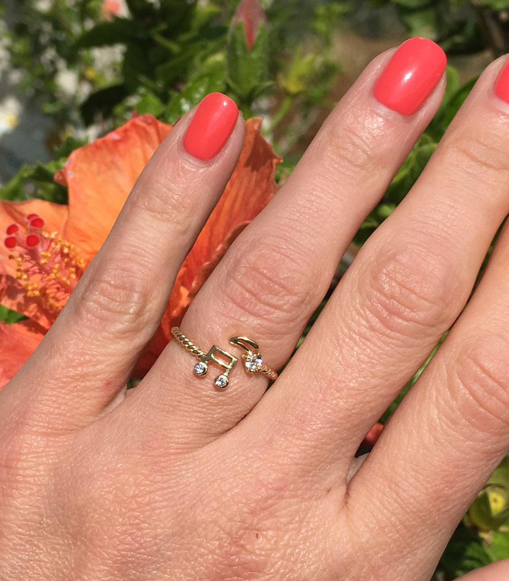 Music Note Symbol Simple Delicate Adjustable Ring - H.L.Jewelry
