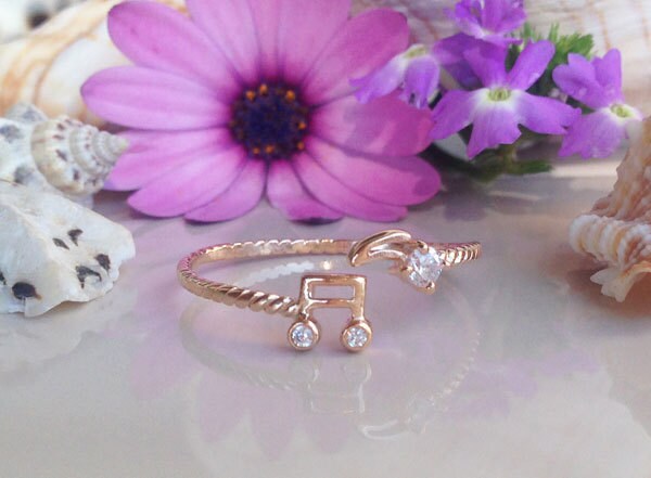 Music Note Symbol Simple Delicate Adjustable Ring - H.L.Jewelry