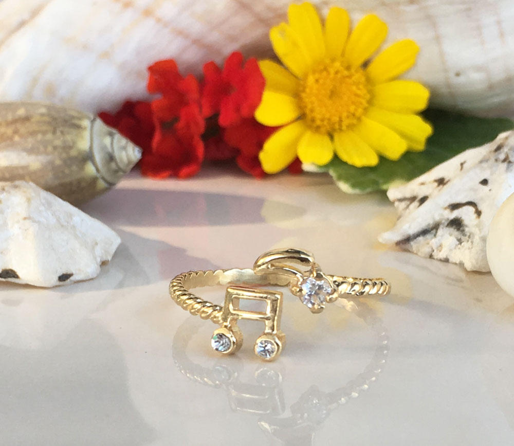 Music Note Symbol Simple Delicate Adjustable Ring - H.L.Jewelry