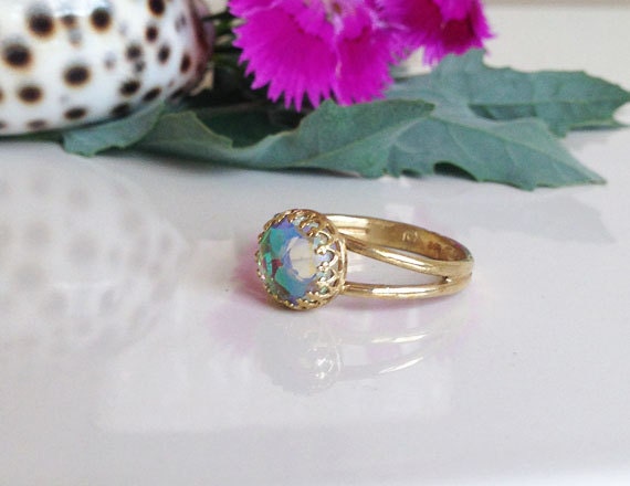 Mystic Topaz Double Band Round Crown Ring - H.L.Jewelry
