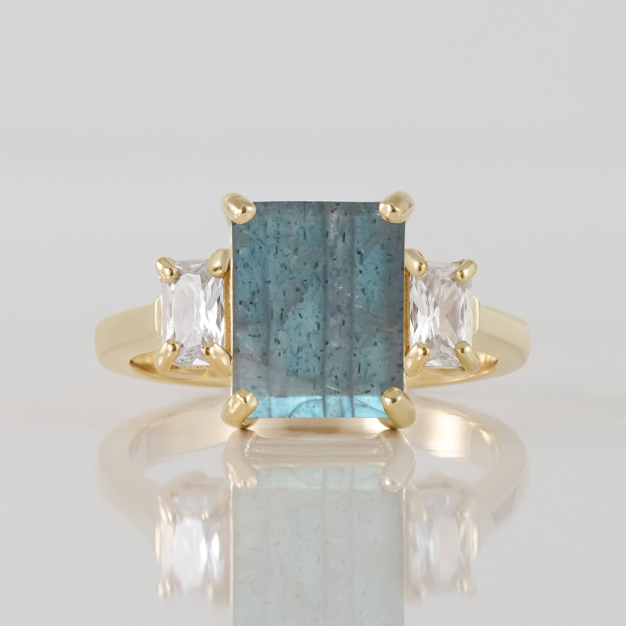 Octagon Labradorite Statement Ring with Clear Quartz Accents - H.L.Jewelry