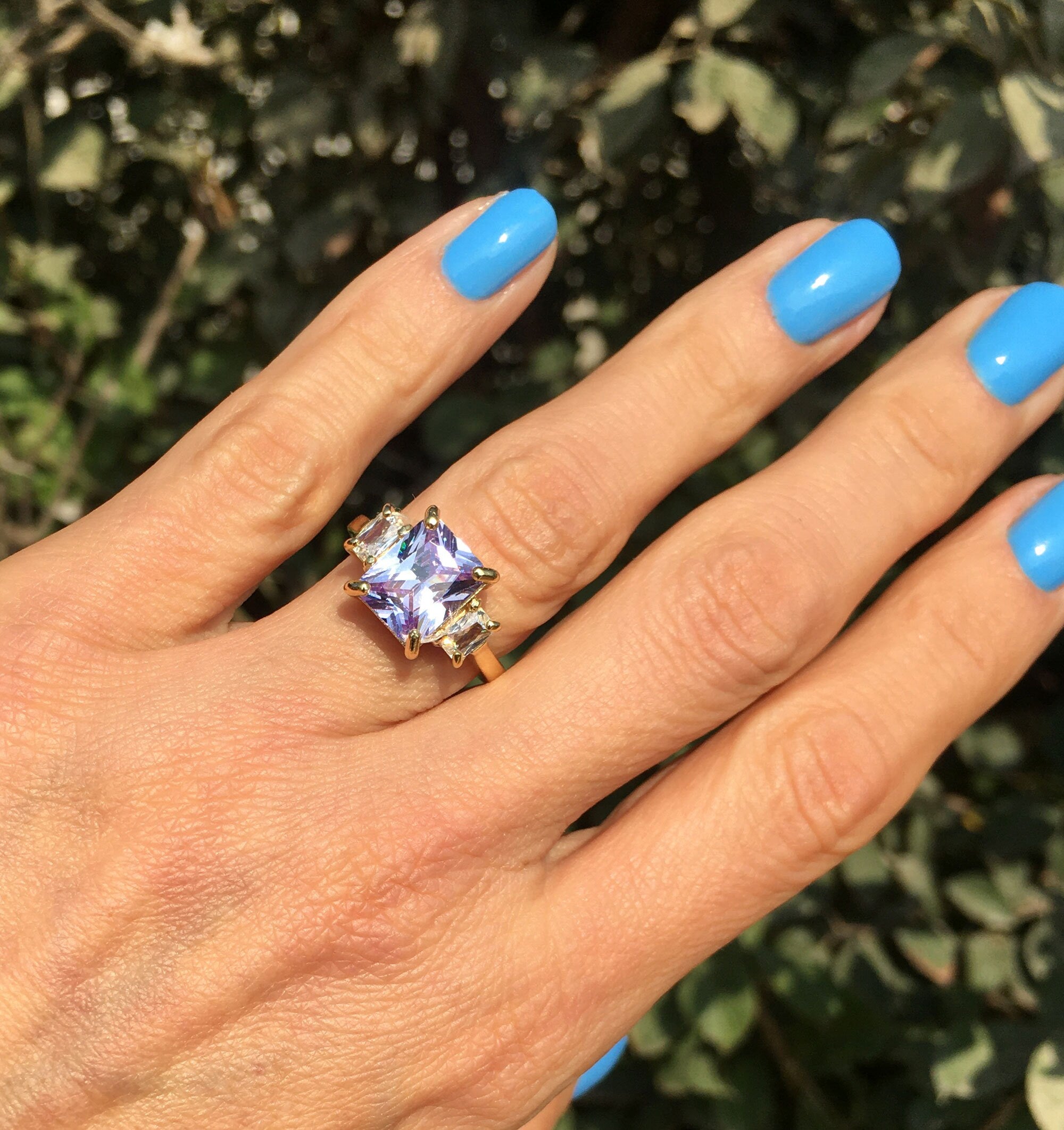 Octagon Lavender Amethyst Ring with Clear Quartz Accents - H.L.Jewelry