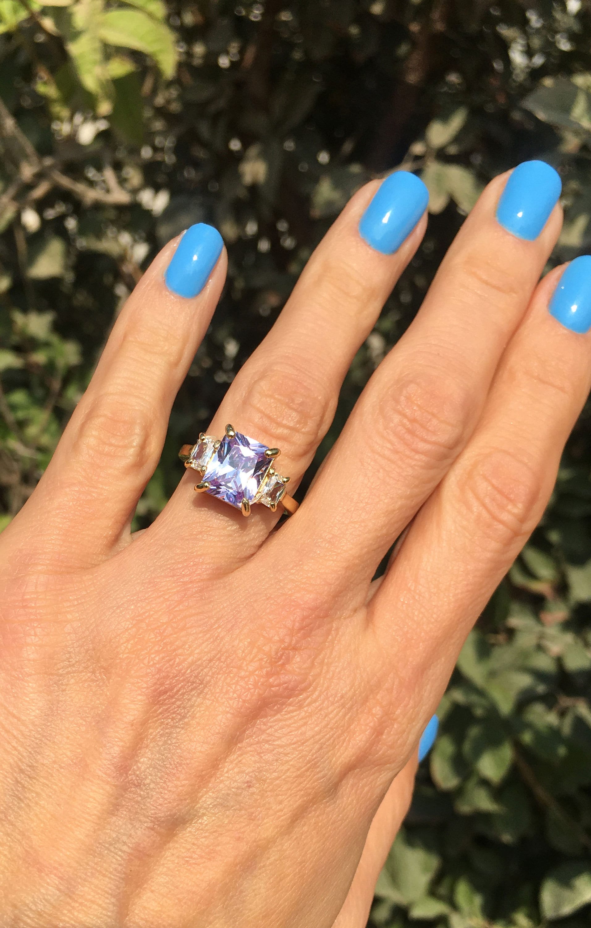 Octagon Lavender Amethyst Ring with Clear Quartz Accents - H.L.Jewelry