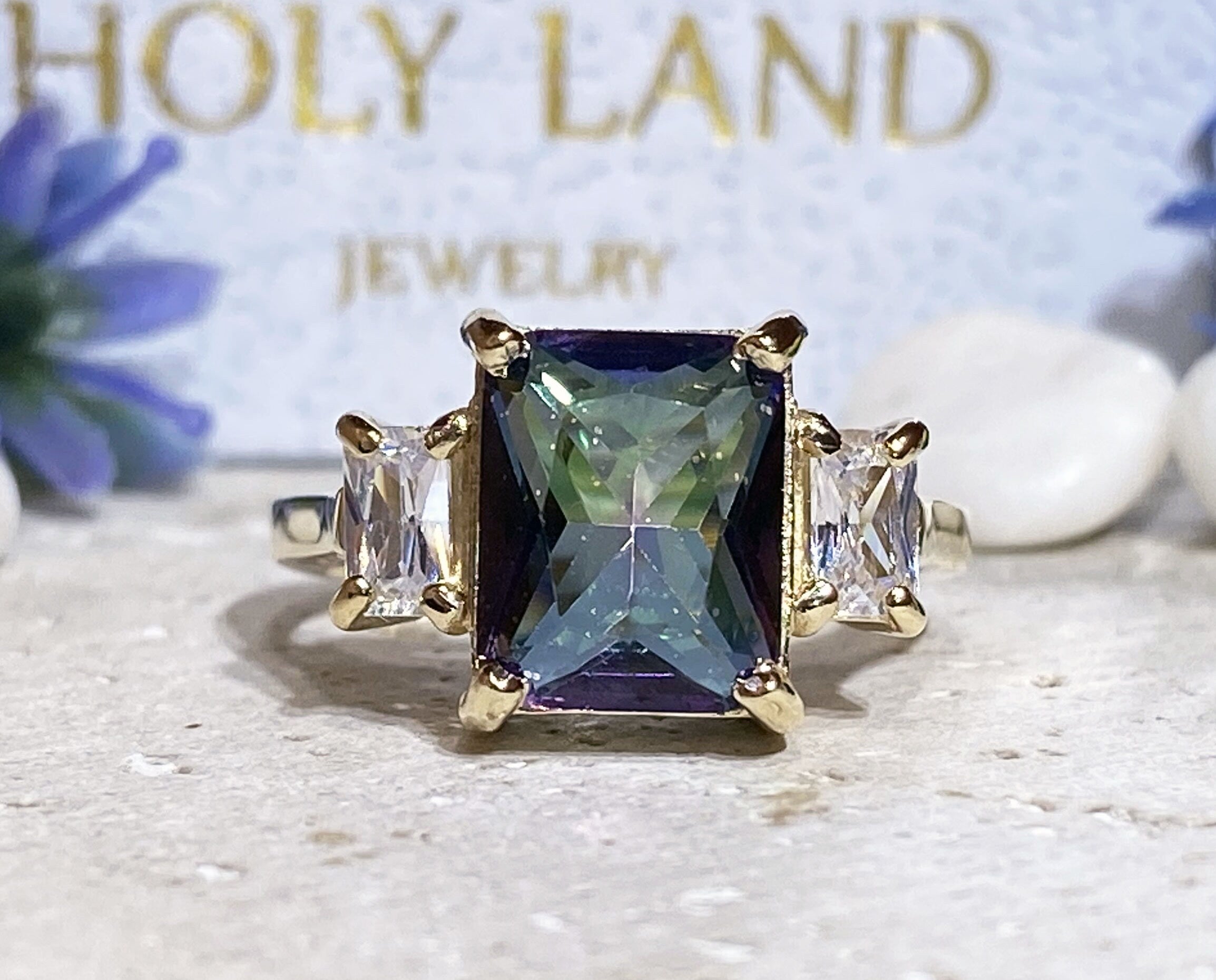 Octagon Mystic Topaz Statement Ring with Clear Quartz Accents - H.L.Jewelry
