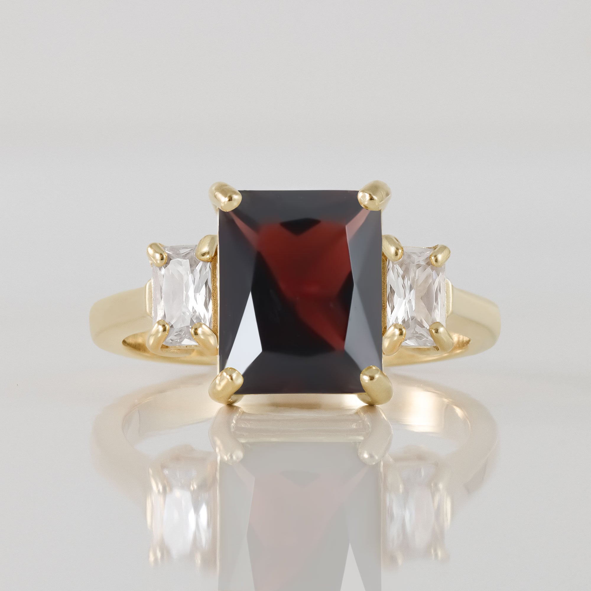Octagon Red Garnet Statement Ring with Clear Quartz Accents - H.L.Jewelry