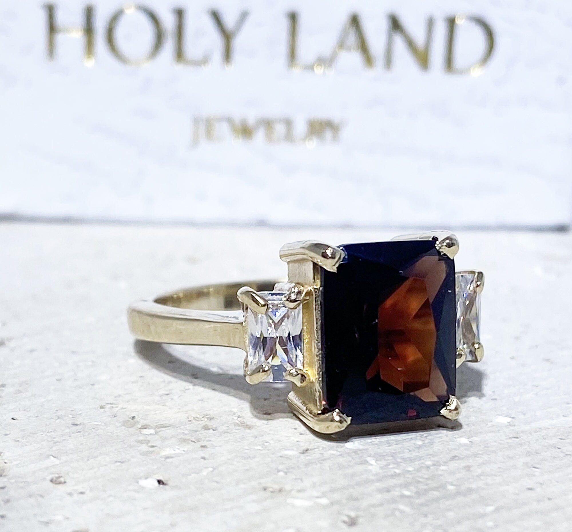 Octagon Red Garnet Statement Ring with Clear Quartz Accents - H.L.Jewelry