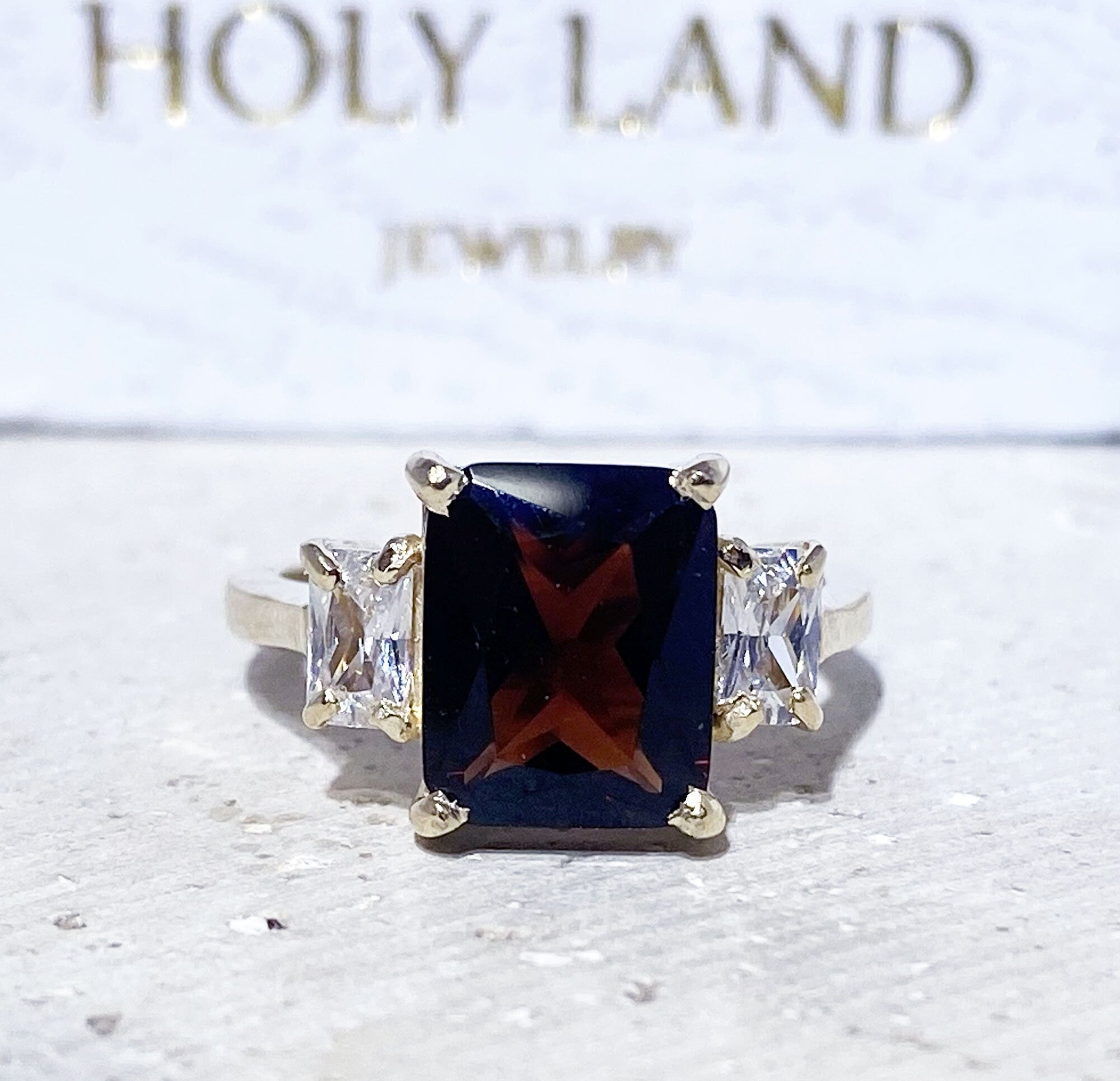 Octagon Red Garnet Statement Ring with Clear Quartz Accents - H.L.Jewelry