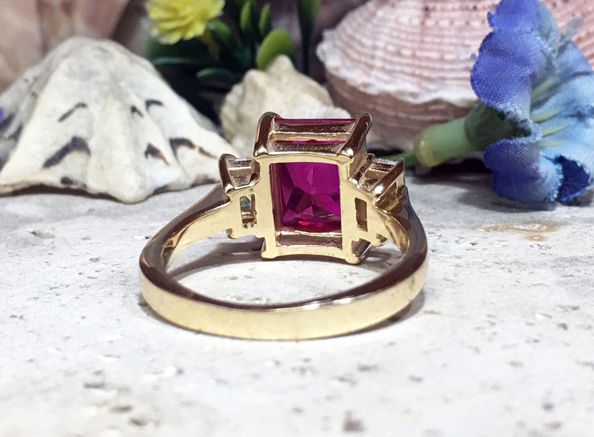 Octagon Ruby Statement Ring with Clear Quartz Accents - H.L.Jewelry