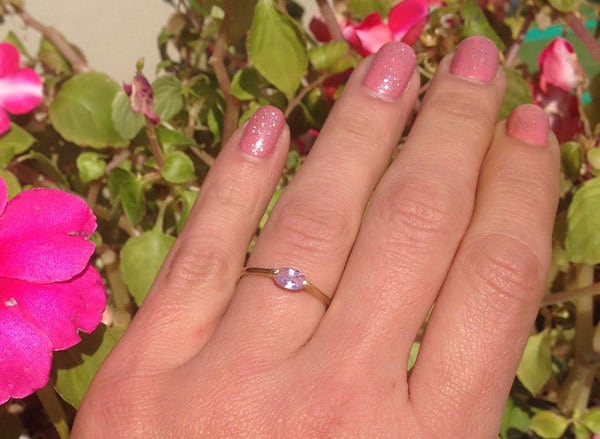 October Birthstone East-West Oval Rose Quartz Simple Stackable Ring - H.L.Jewelry