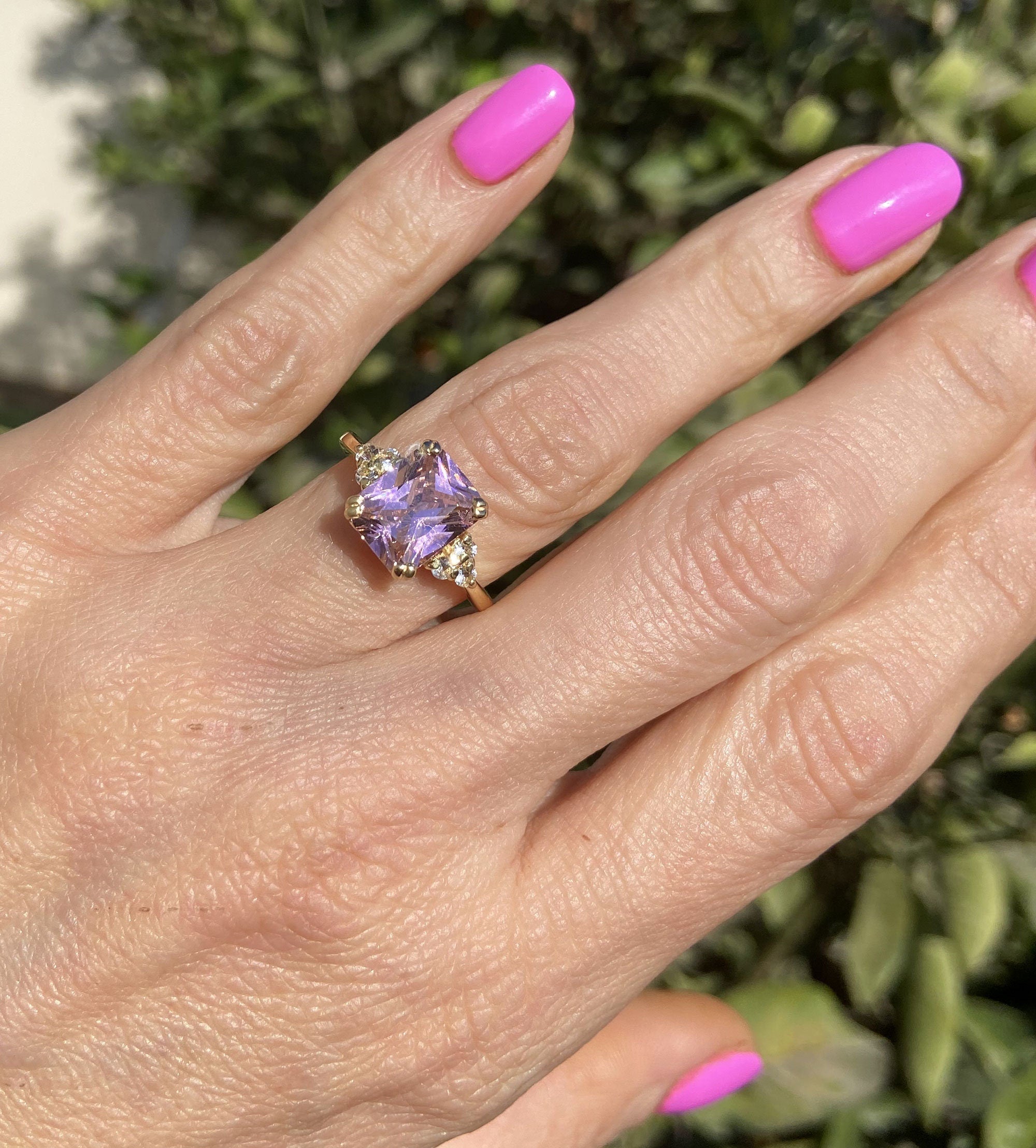 October Birthstone Octagon Rose Quartz Ring with Clear Quartz Accents - H.L.Jewelry