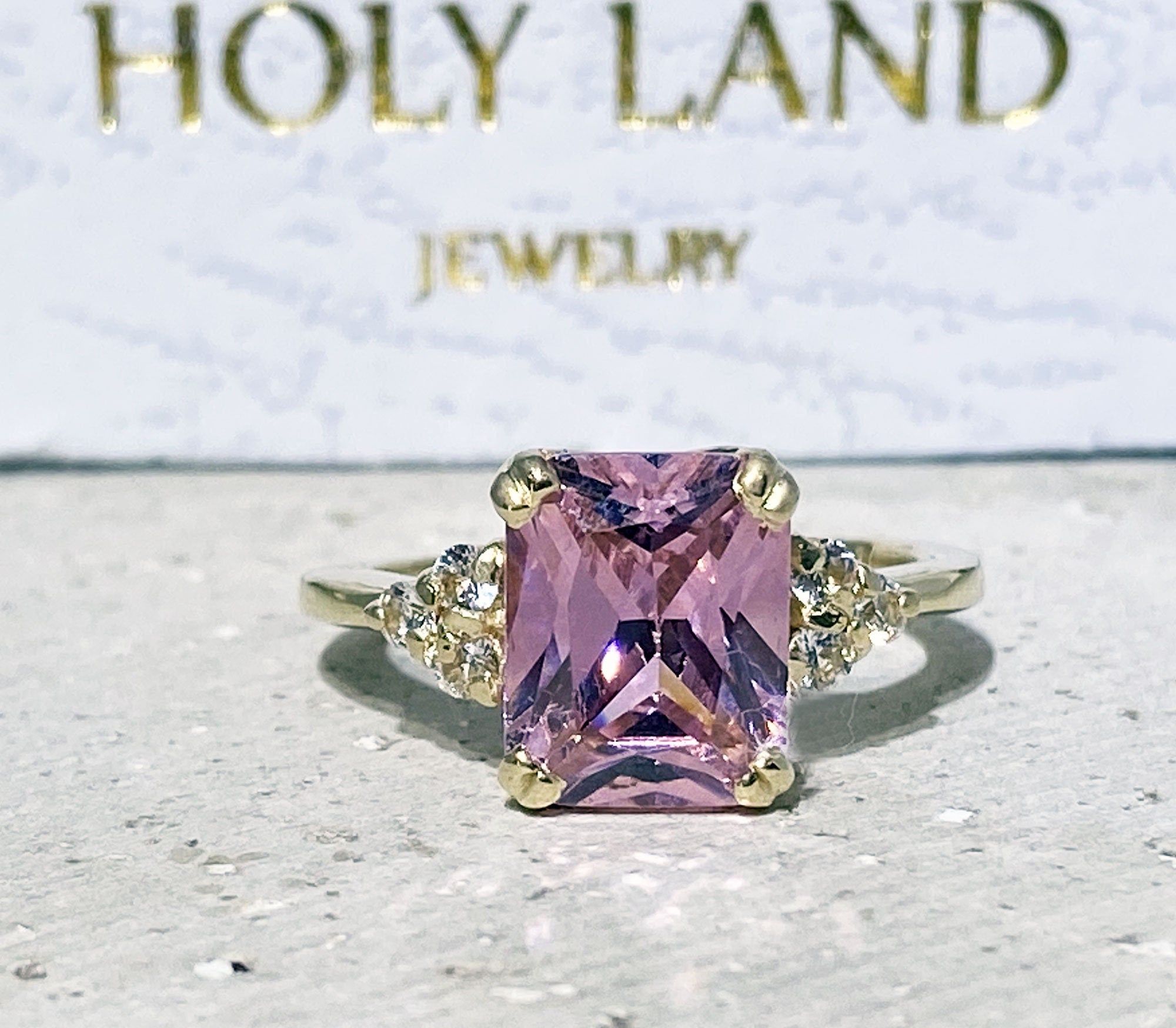 October Birthstone Octagon Rose Quartz Ring with Clear Quartz Accents - H.L.Jewelry