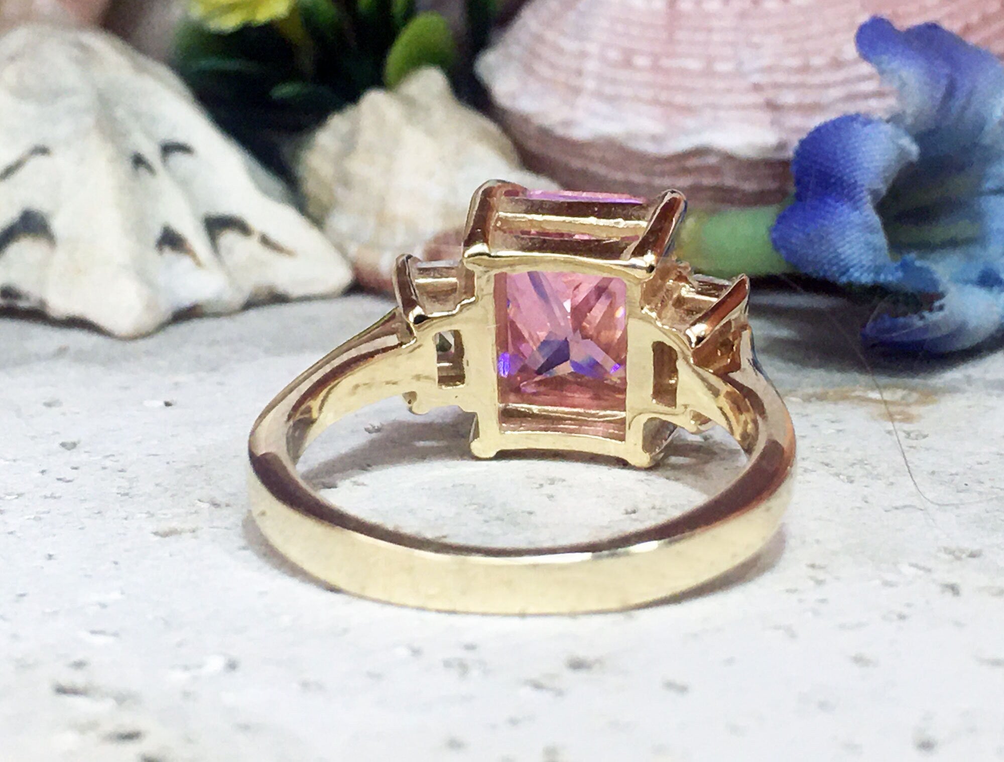 October Birthstone Octagon Rose Quartz Statement Ring with Clear Quartz Accents - H.L.Jewelry