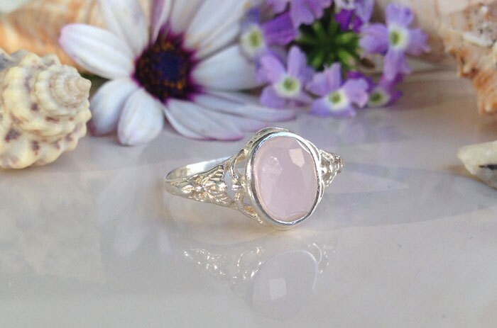 October Birthstone Oval Rose Quartz Filigree Bezel Ring - H.L.Jewelry
