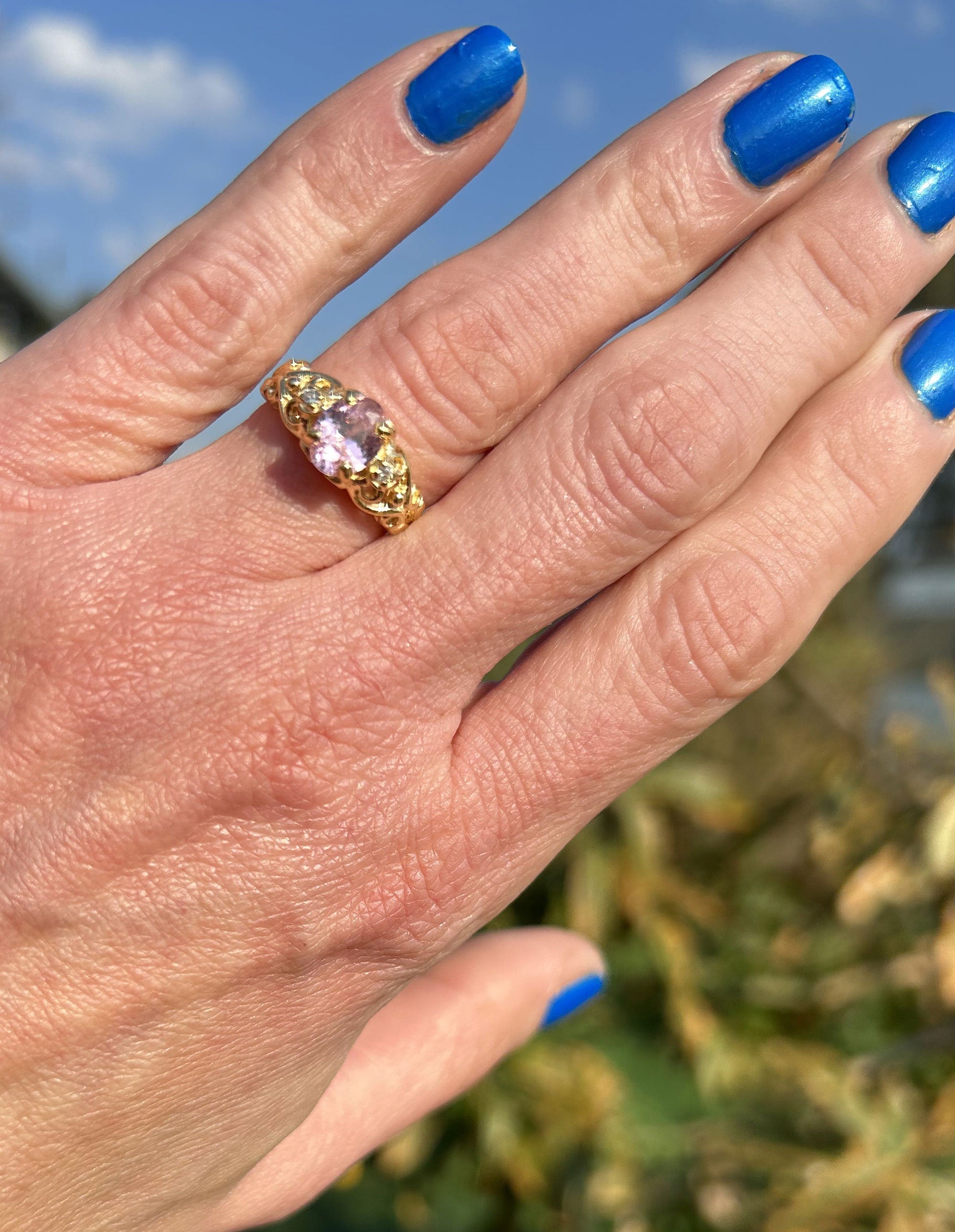 October Birthstone Oval Rose Quartz Filigree Ring with Clear Quartz Accents - H.L.Jewelry