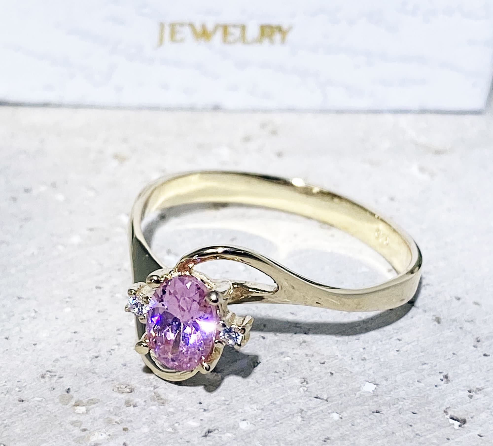 October Birthstone Oval Rose Quartz Ring with Clear Quartz Accents - H.L.Jewelry