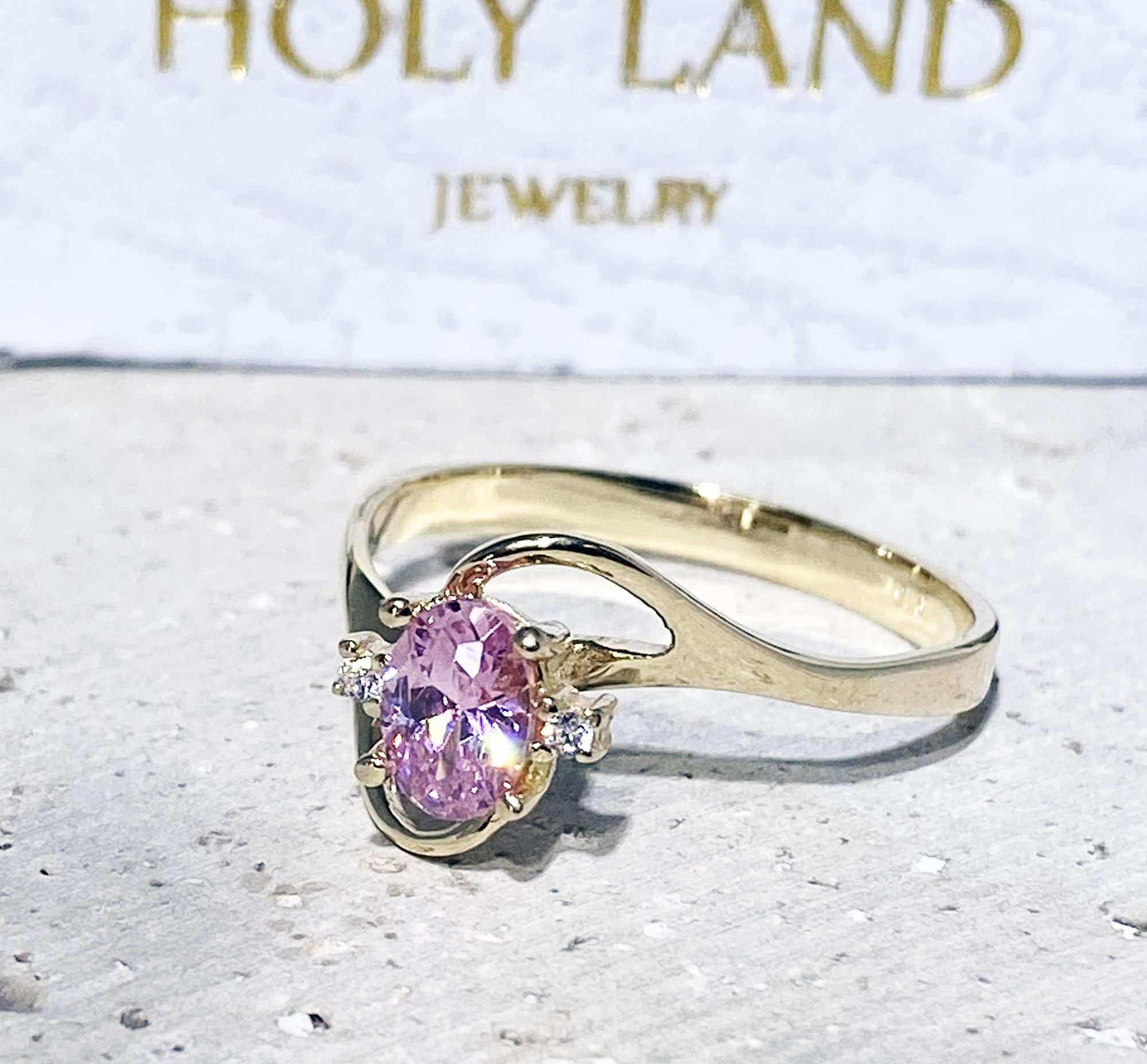 October Birthstone Oval Rose Quartz Ring with Clear Quartz Accents - H.L.Jewelry