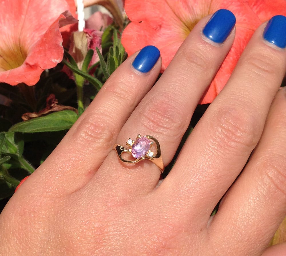 October Birthstone Oval Rose Quartz Ring with Clear Quartz Accents - H.L.Jewelry