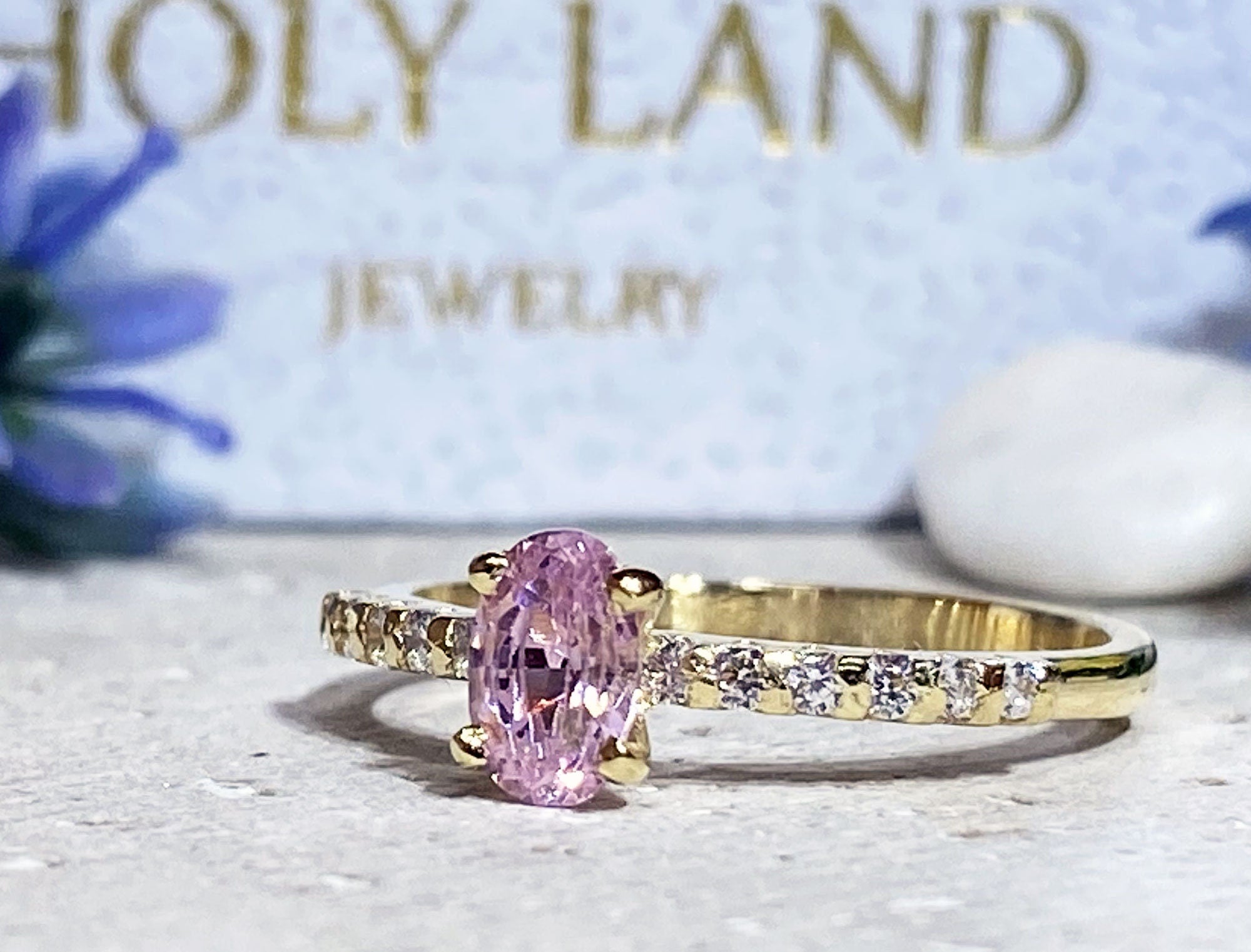 October Birthstone Oval Rose Quartz Ring with Clear Quartz Accents - H.L.Jewelry