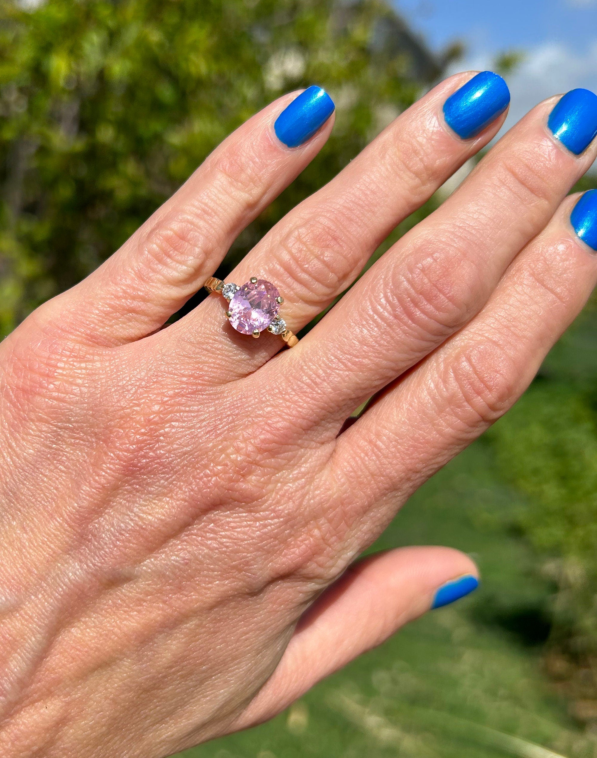 October Birthstone Oval Rose Quartz Ring with Clear Quartz Accents - H.L.Jewelry