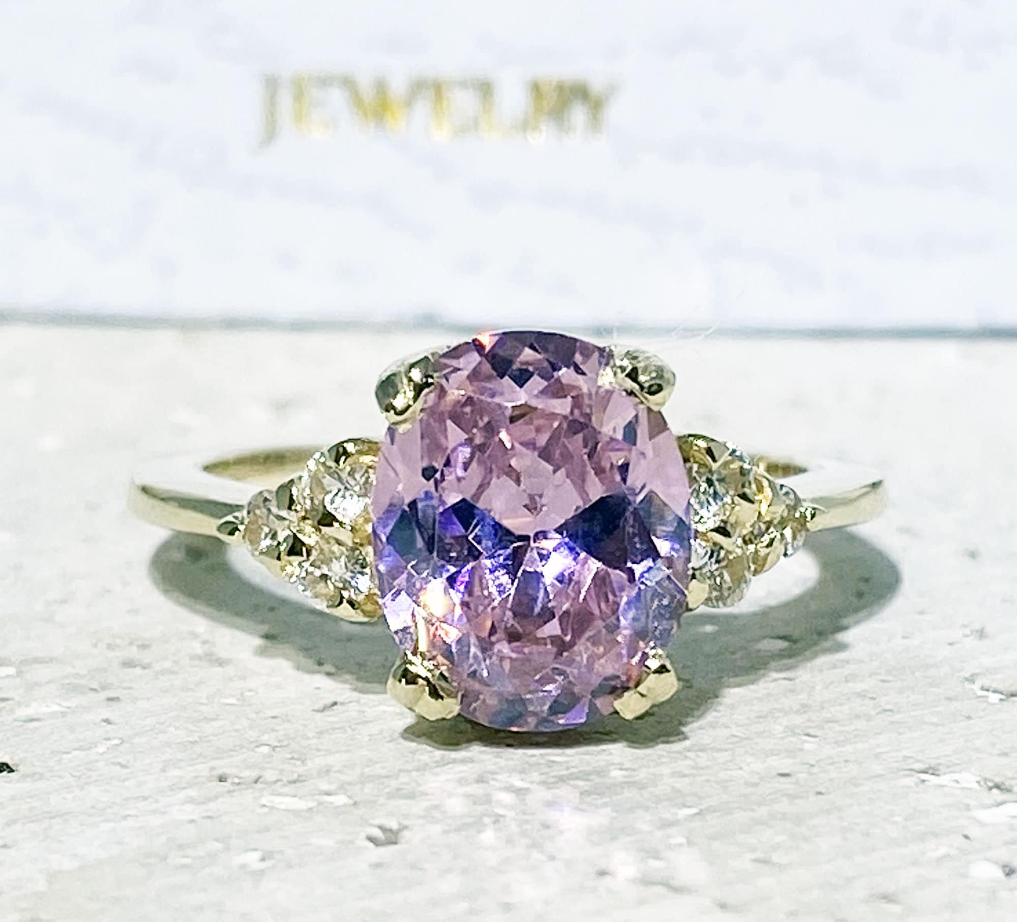 October Birthstone Oval Rose Quartz Ring with Clear Quartz Accents - H.L.Jewelry