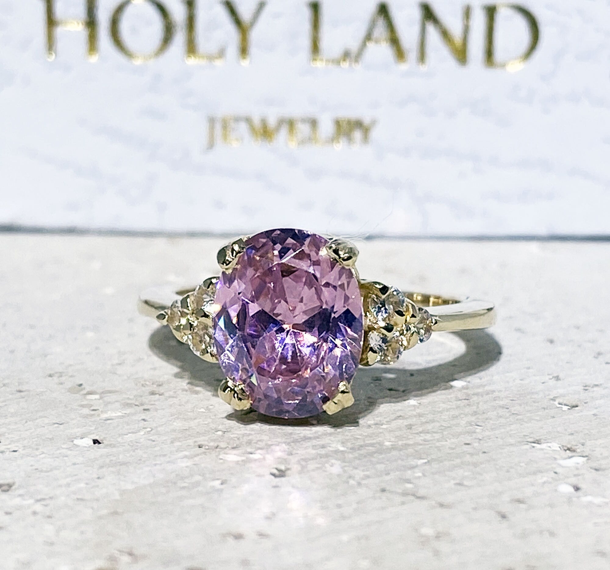 October Birthstone Oval Rose Quartz Ring with Clear Quartz Accents - H.L.Jewelry