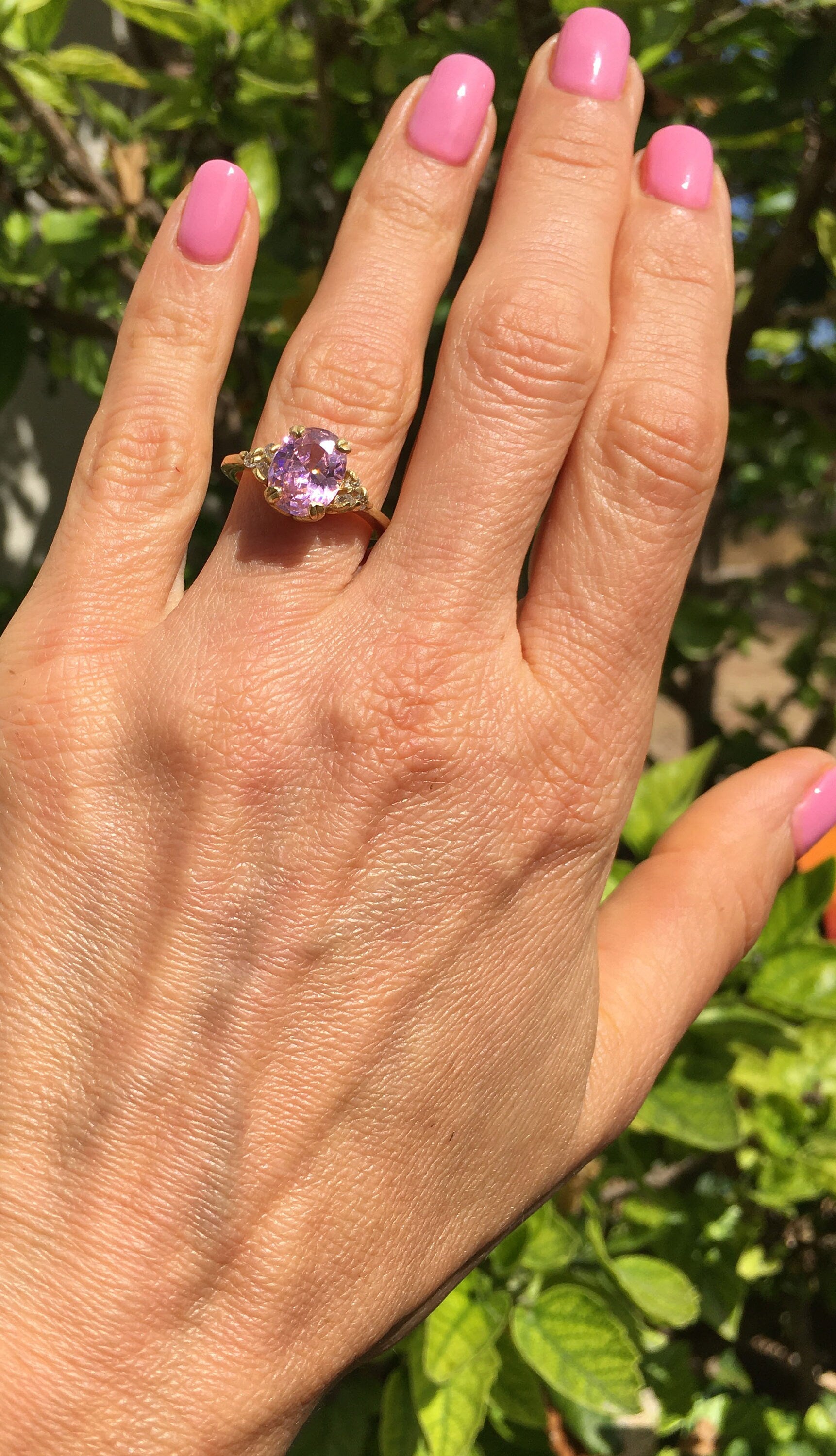 October Birthstone Oval Rose Quartz Ring with Clear Quartz Accents - H.L.Jewelry
