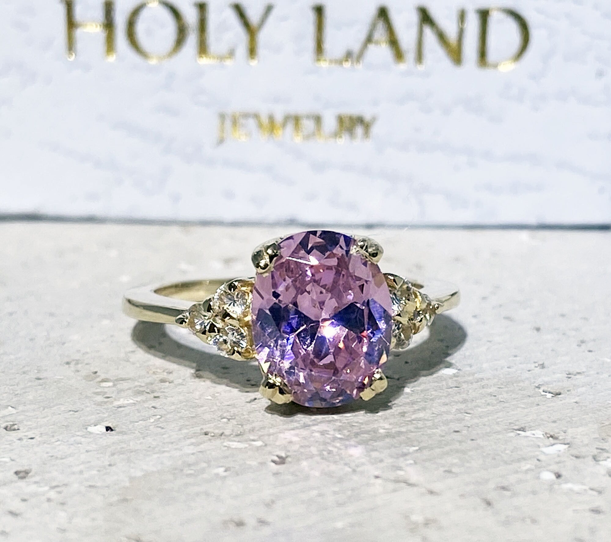October Birthstone Oval Rose Quartz Ring with Clear Quartz Accents - H.L.Jewelry