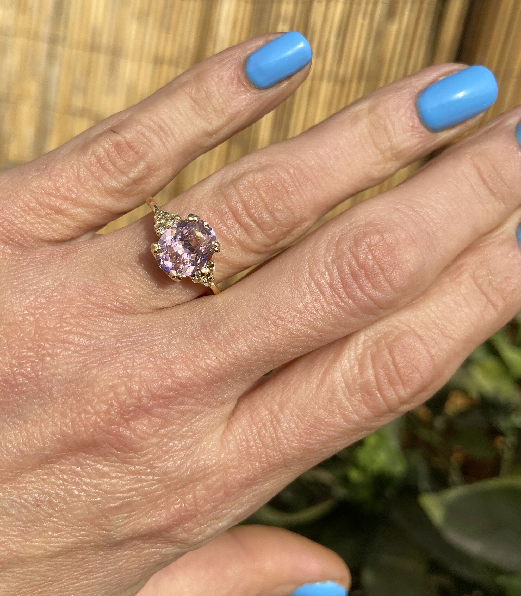 October Birthstone Oval Rose Quartz Ring with Clear Quartz Accents - H.L.Jewelry