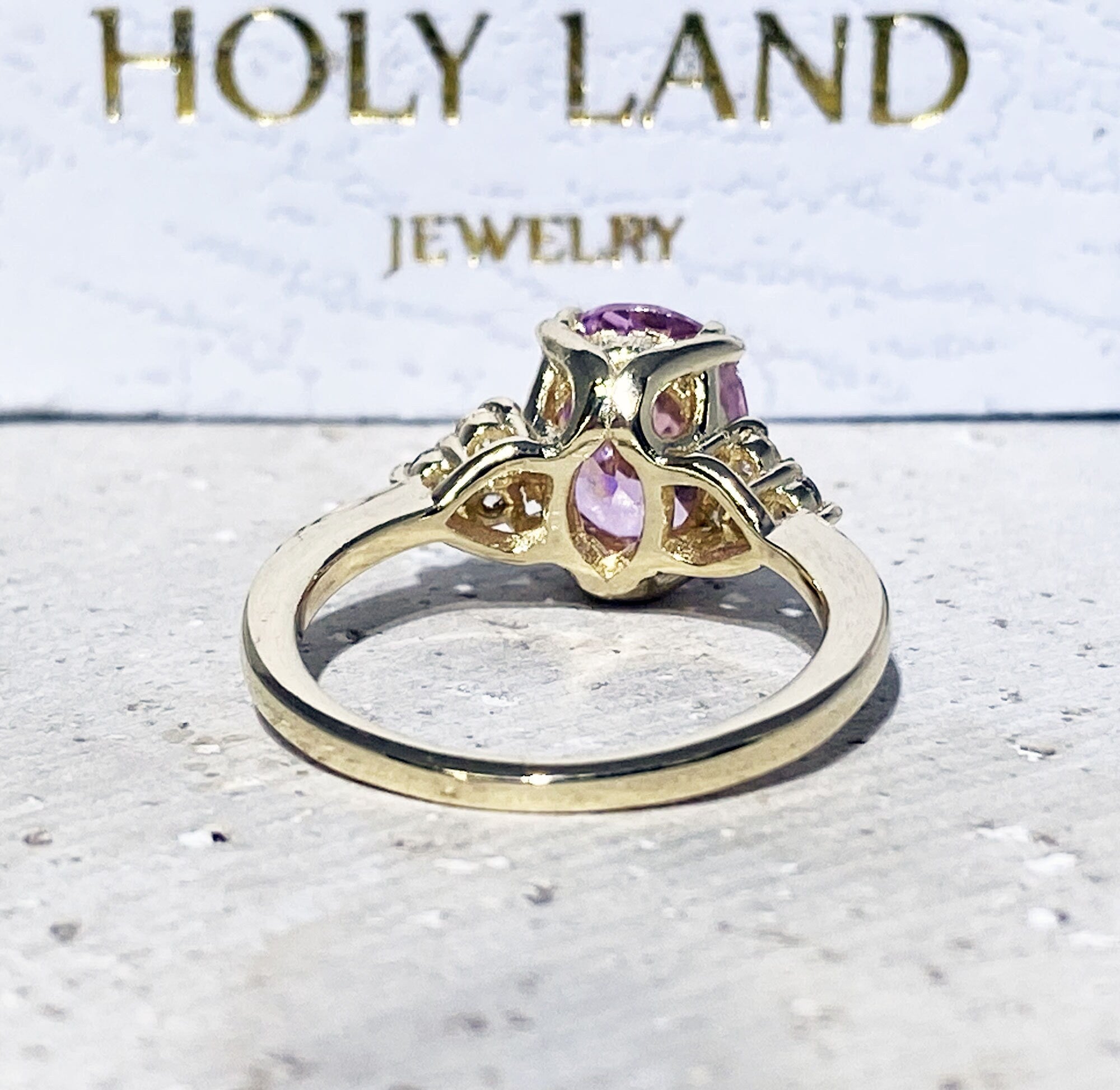 October Birthstone Oval Rose Quartz Ring with Clear Quartz Accents - H.L.Jewelry