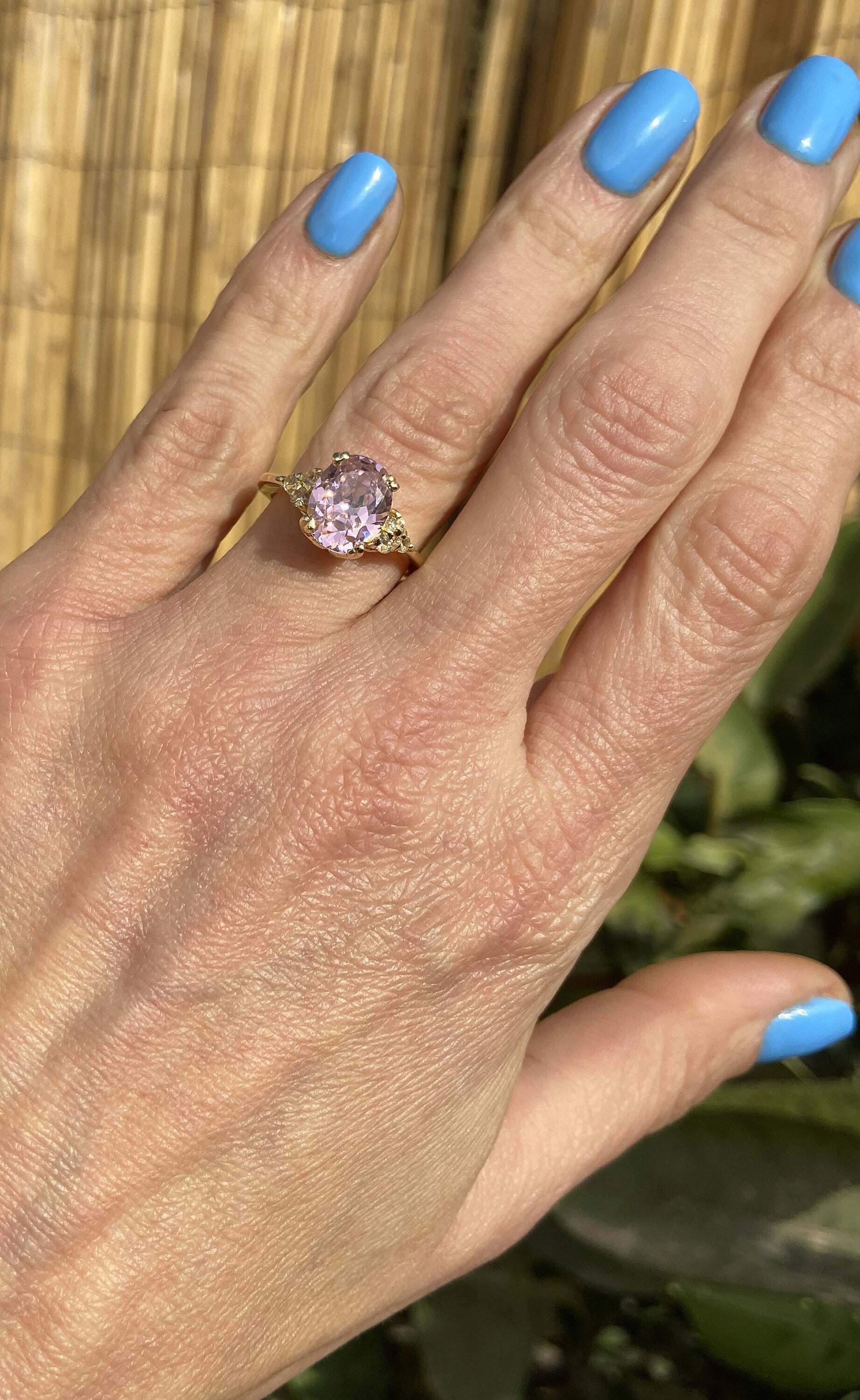 October Birthstone Oval Rose Quartz Ring with Clear Quartz Accents - H.L.Jewelry