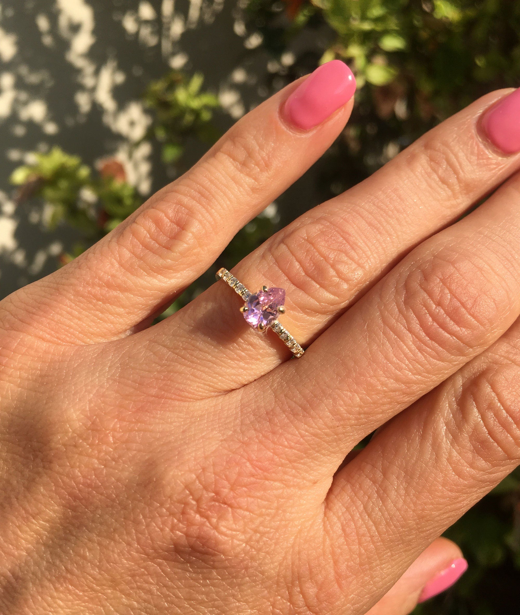 October Birthstone Pear-Shaped Rose Quartz Ring with Clear Quartz Accents - H.L.Jewelry
