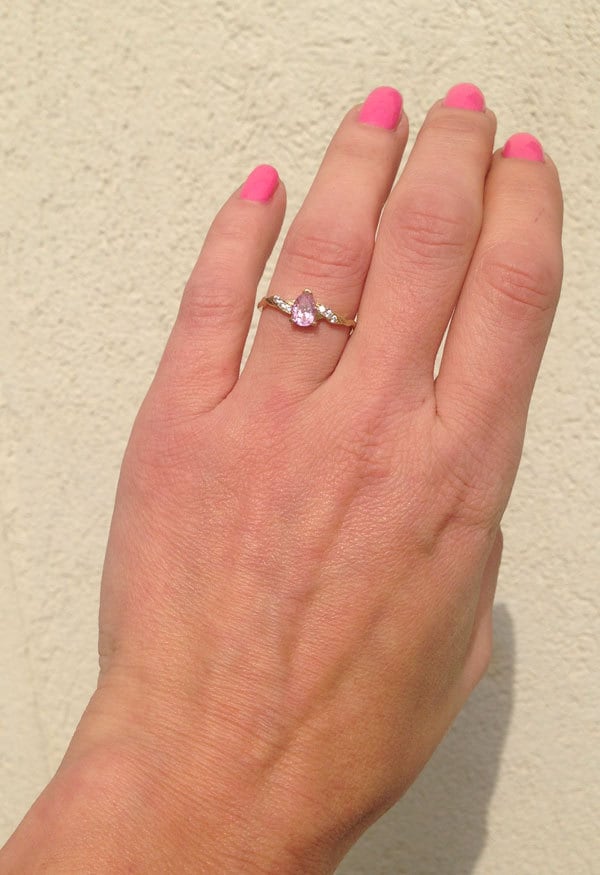 October Birthstone Pear-Shaped Rose Quartz Ring with Clear Quartz Accents - H.L.Jewelry