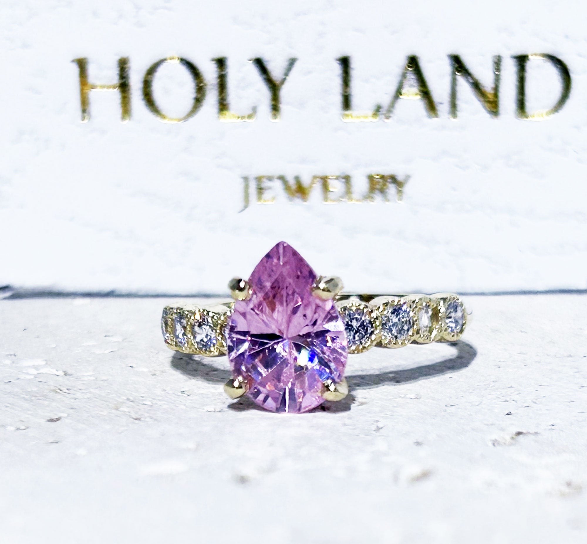 October Birthstone Pear-Shaped Rose Quartz Ring with Clear Quartz Accents - H.L.Jewelry