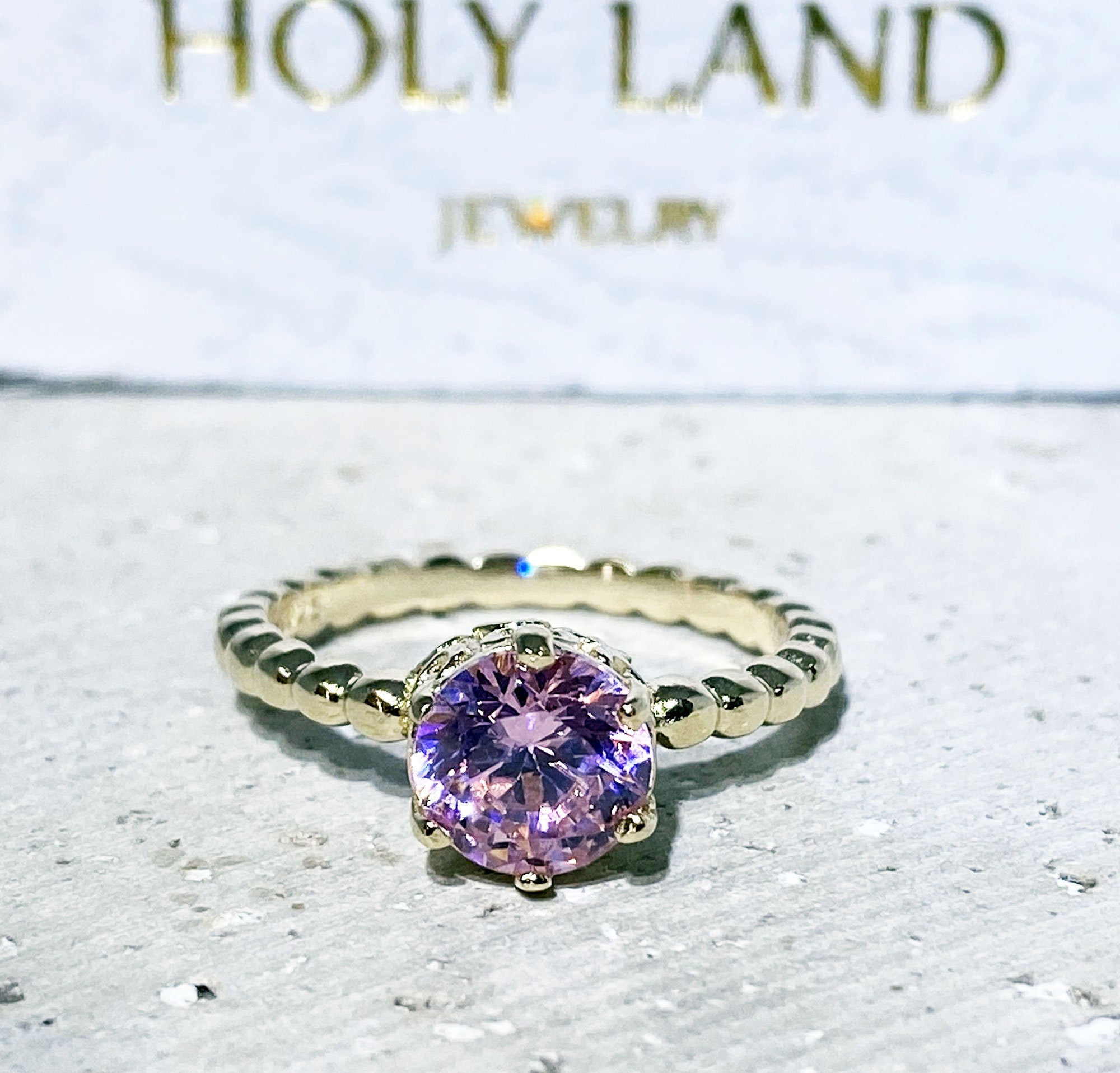 October Birthstone Rose Quartz Ring Vintage Beaded Band Ring - H.L.Jewelry