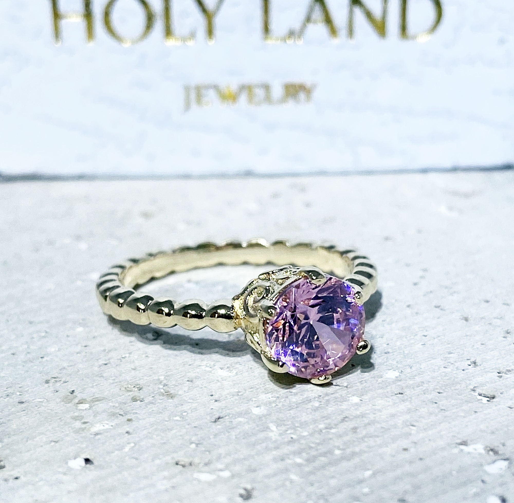 October Birthstone Rose Quartz Ring Vintage Beaded Band Ring - H.L.Jewelry