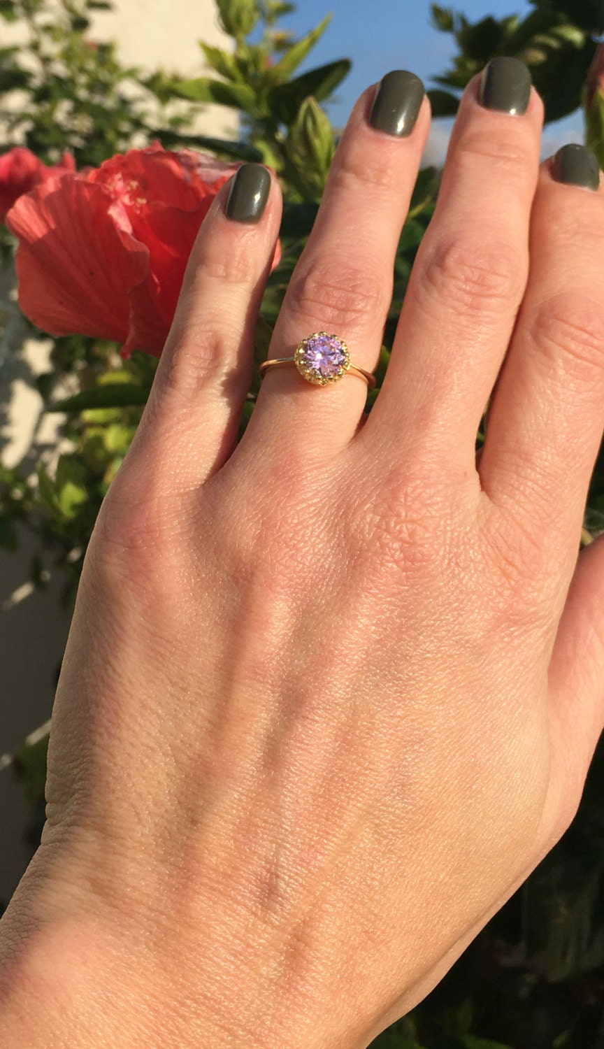 October Birthstone Rose Quartz Round Crown Ring - H.L.Jewelry