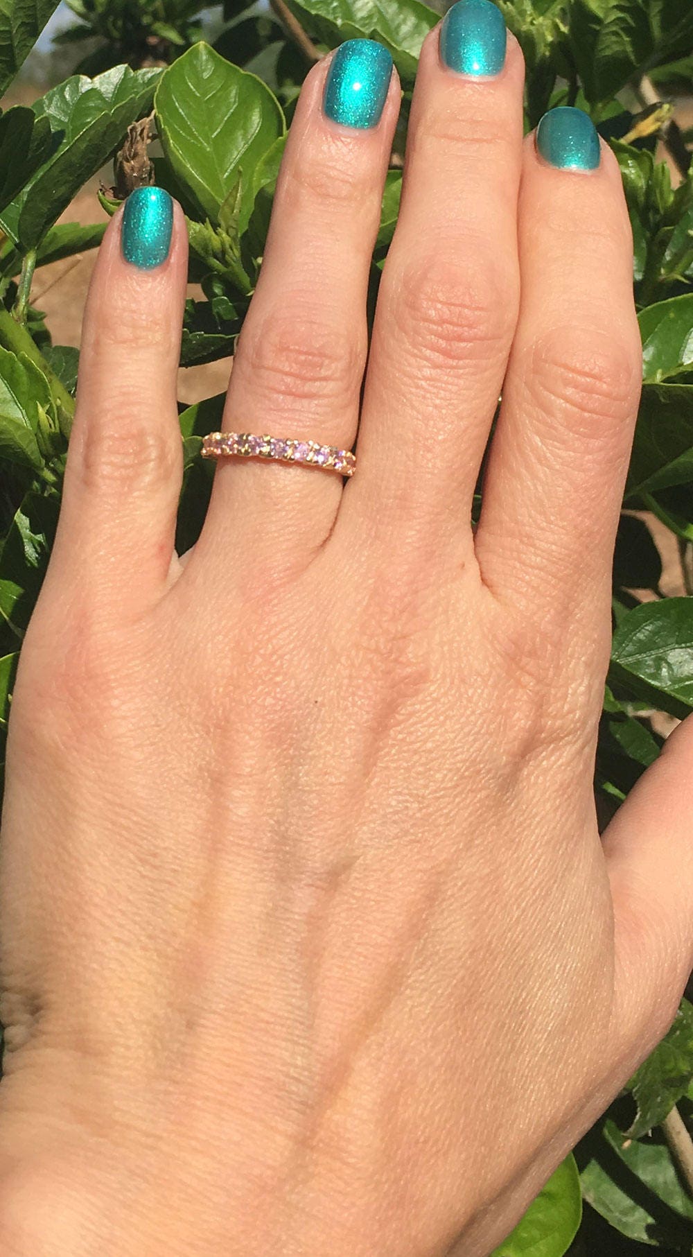 October Birthstone Round Rose Quartz Eleven-Stone Stacking Half Eternity Ring - H.L.Jewelry