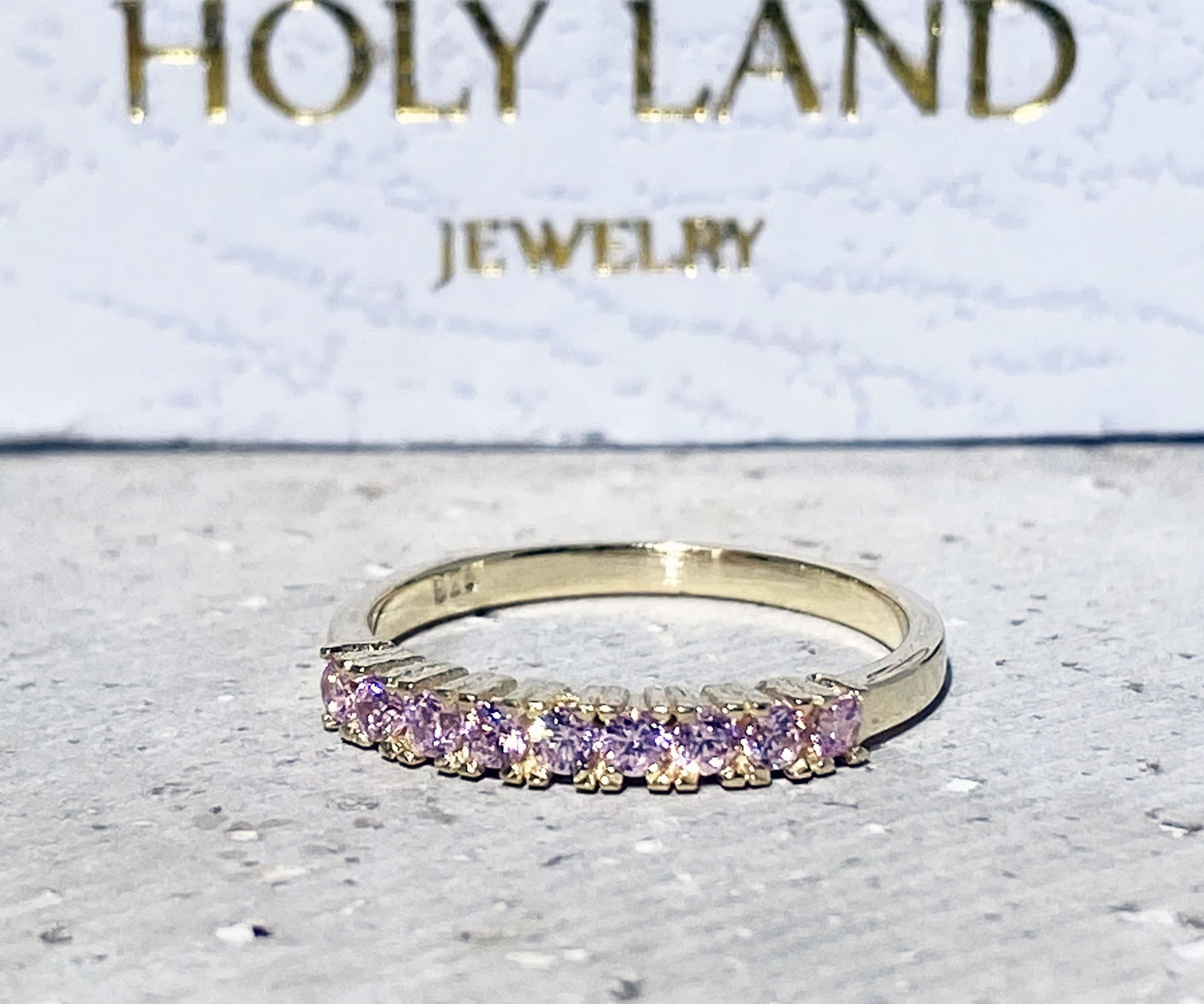 October Birthstone Round Rose Quartz Nine-Stone Half Eternity Ring - H.L.Jewelry