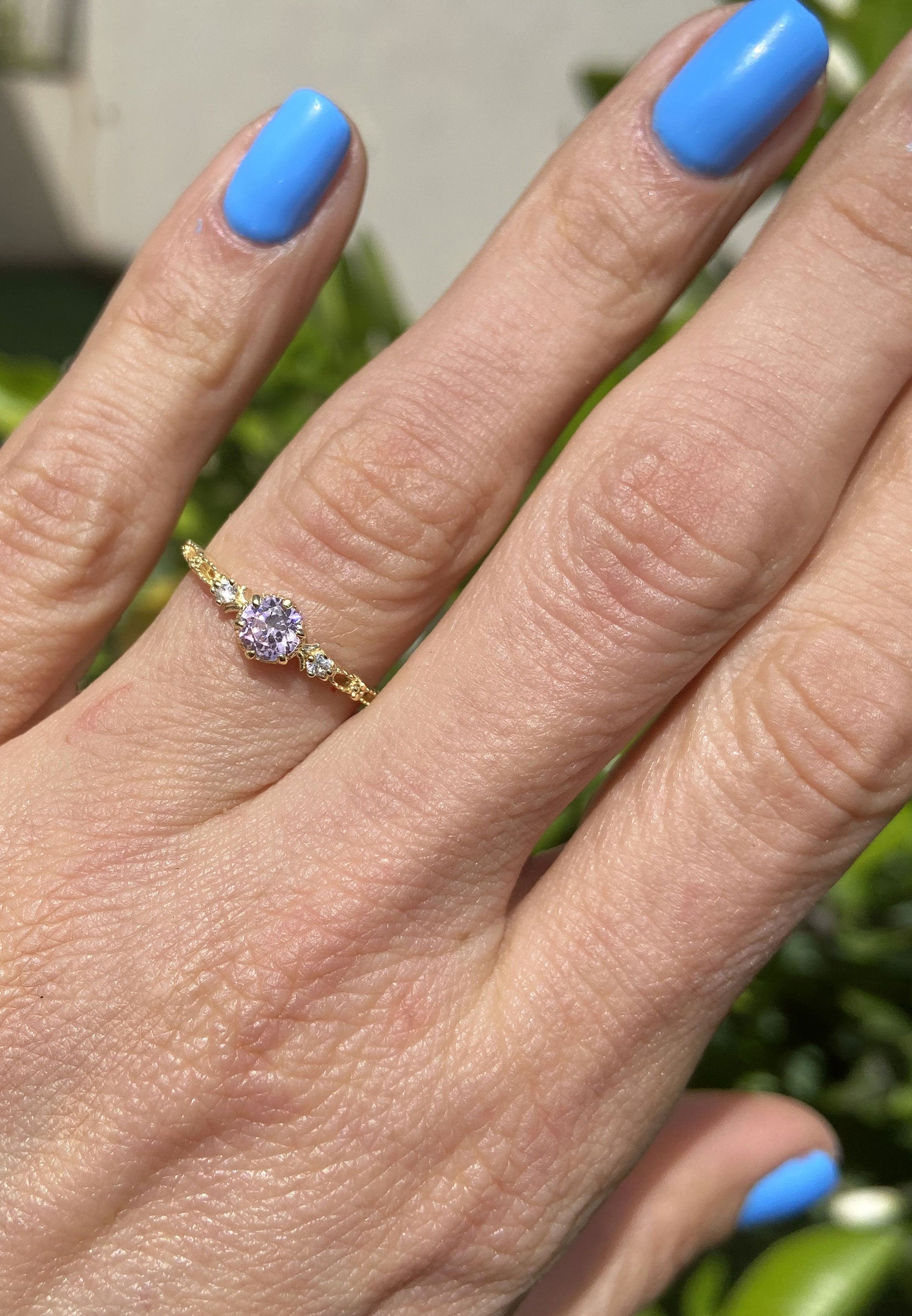 October Birthstone Round Rose Quartz Ring with Clear Quartz Accents - H.L.Jewelry