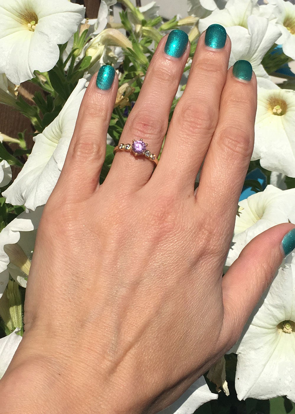 October Birthstone Round Rose Quartz Ring with Clear Quartz Accents - H.L.Jewelry