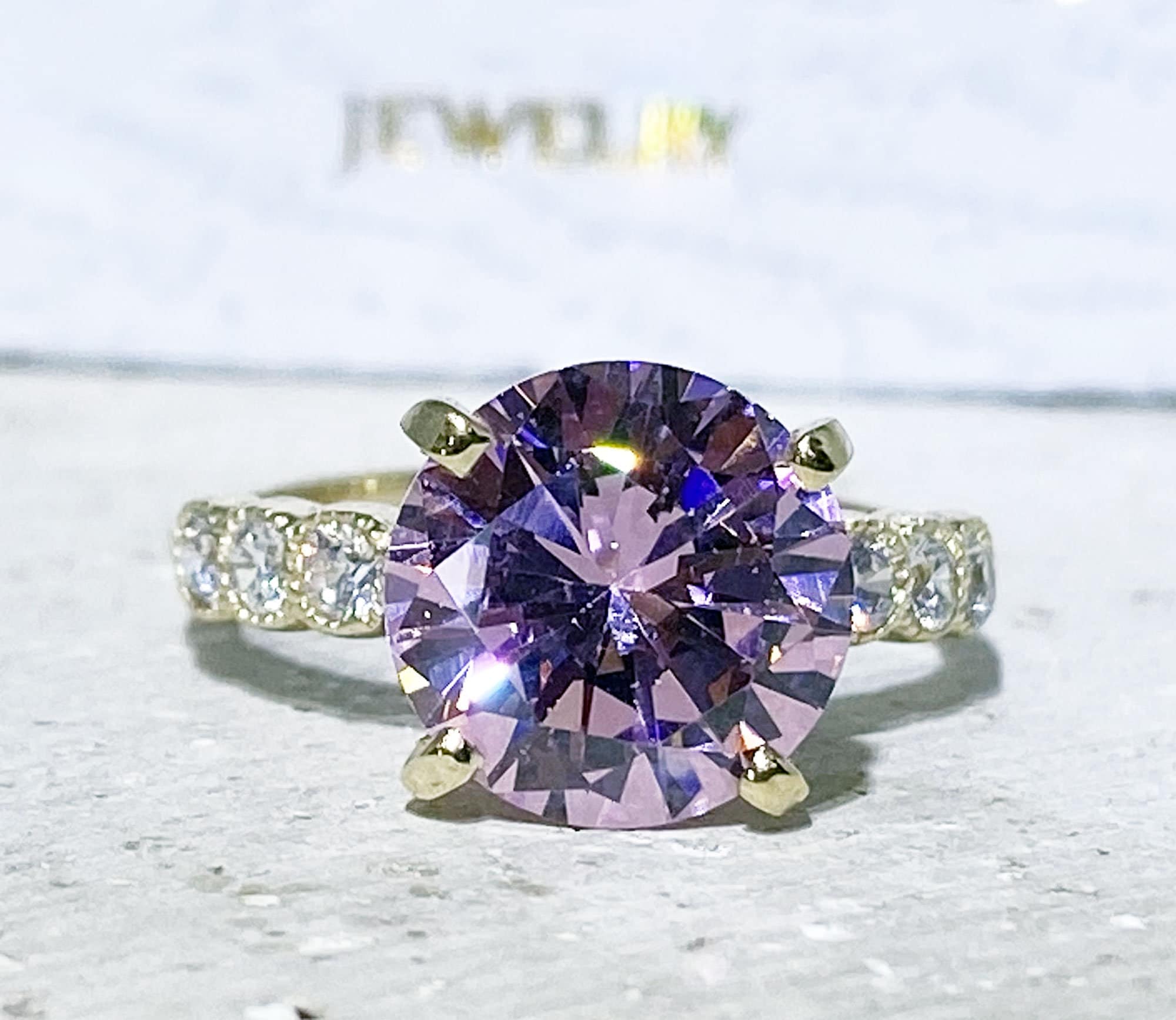 October Birthstone Round Rose Quartz Ring with Clear Quartz Accents - H.L.Jewelry