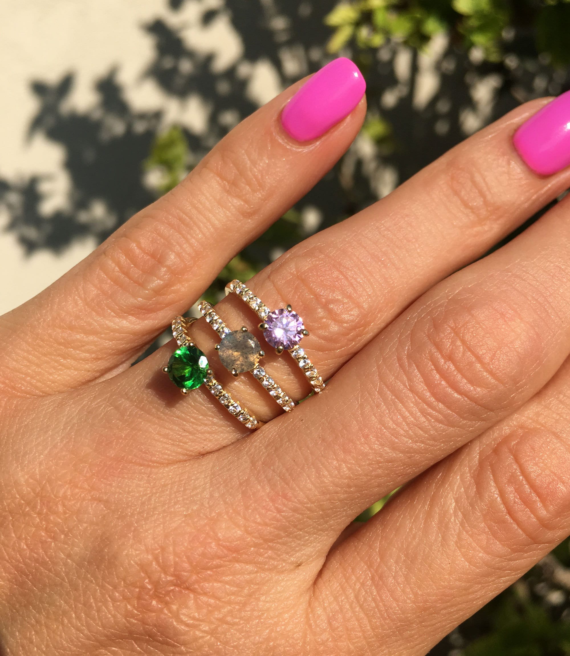 October Birthstone Round Rose Quartz Ring with Clear Quartz Accents - H.L.Jewelry