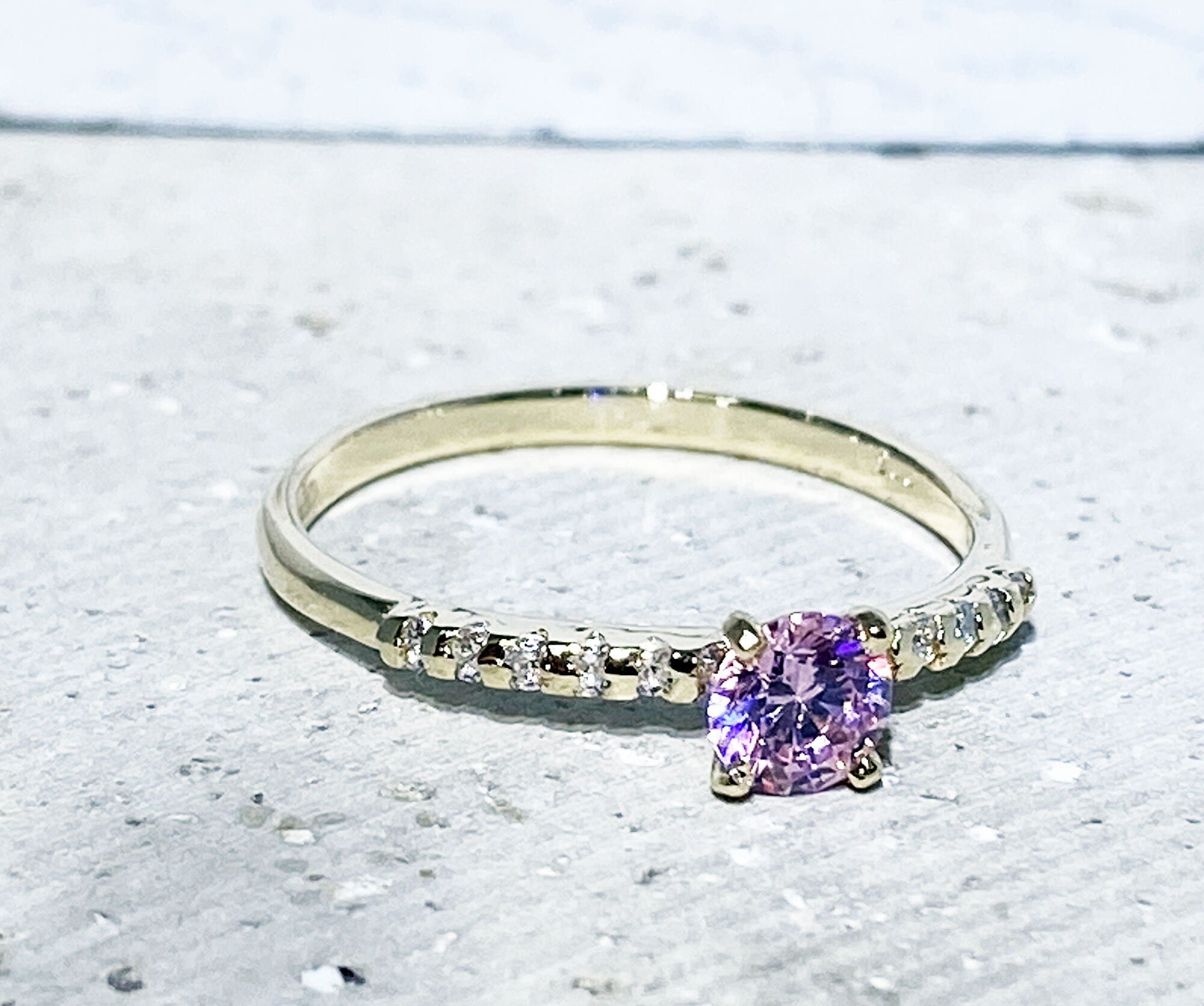 October Birthstone Round Rose Quartz Ring with Clear Quartz Accents - H.L.Jewelry