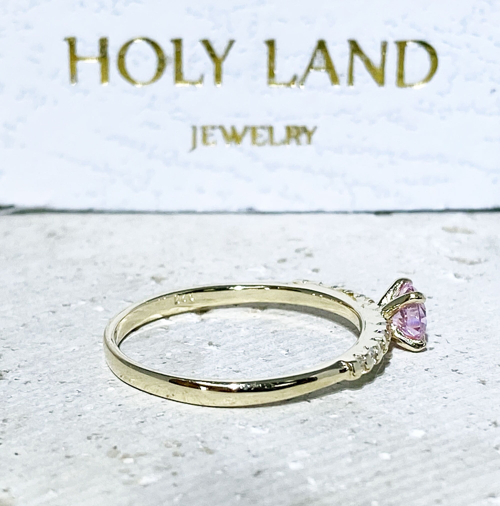 October Birthstone Round Rose Quartz Ring with Clear Quartz Accents - H.L.Jewelry