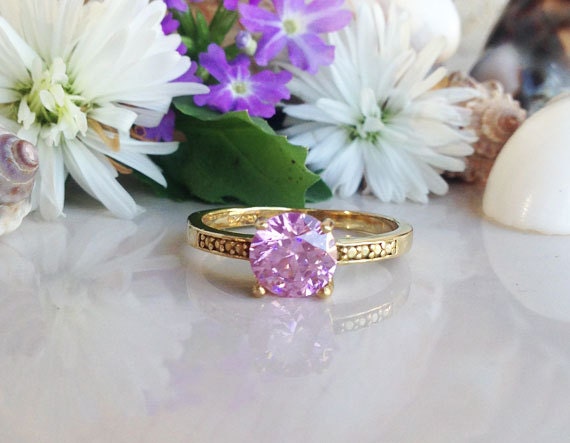 October Birthstone Round Rose Quartz Simple Solitaire Ring - H.L.Jewelry