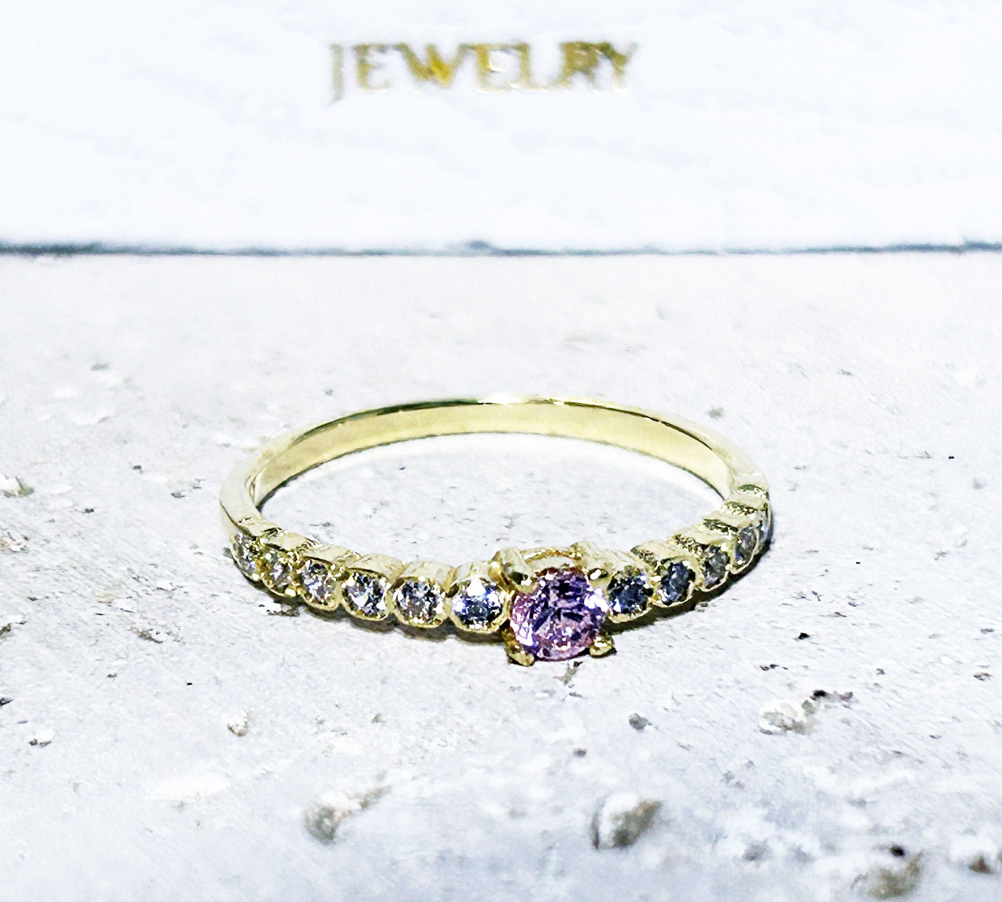 October Birthstone Round Rose Quartz Thirteen-Stone Stacking Half Eternity Ring - H.L.Jewelry